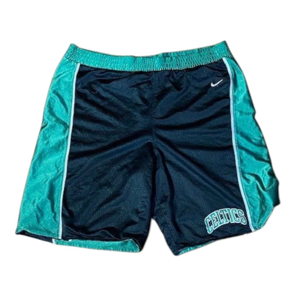Vintage Nike Boston Celtics Athletic Dazzle Shorts Black Green Reversible‎ A8